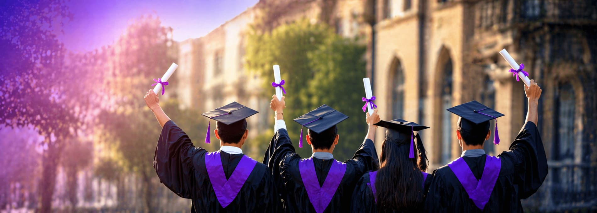 Students celebrating graduation success on campus representing education 
consultancy courses and career opportunities