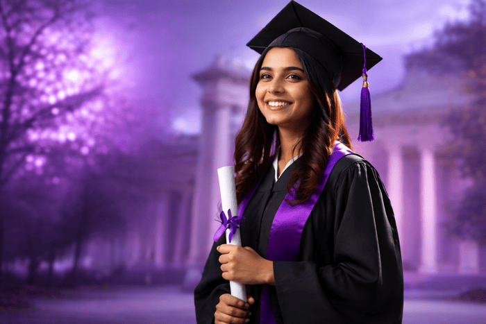 Female graduate student holding diploma representing education consultancy 
success and career guidance 